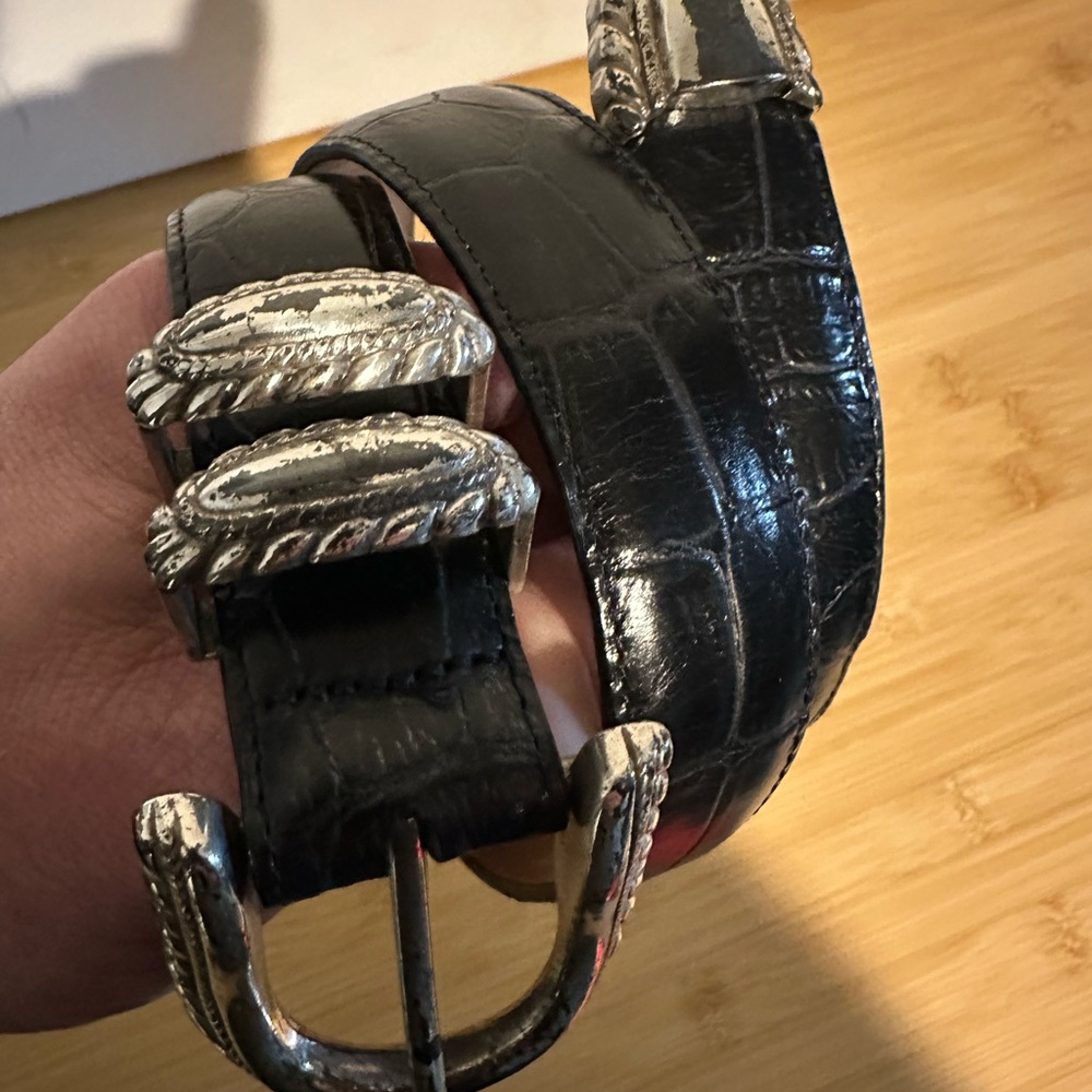 Brighton 44903 Black Croc-Embossed Belt with Silver Accents Size S